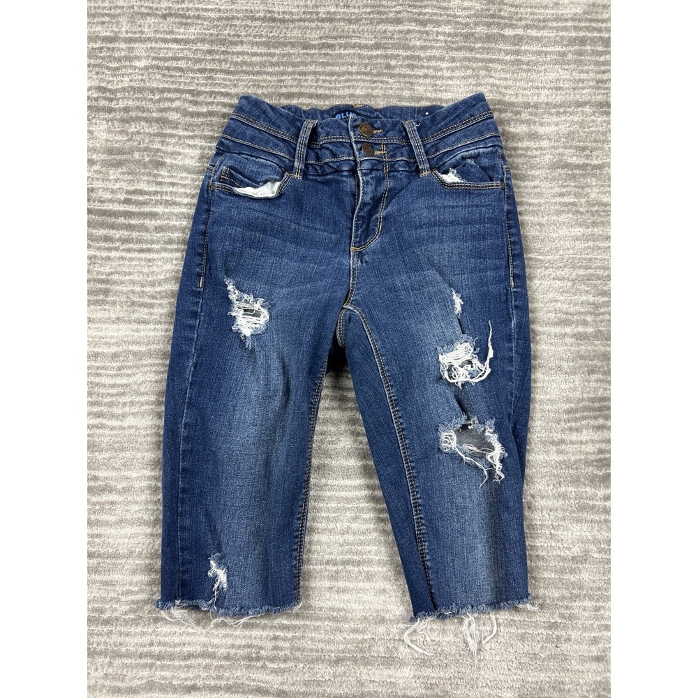 Blue Spice Denim Shorts Womens 7 Blue Bermuda Distressed Ripped Raw Hem HighRise